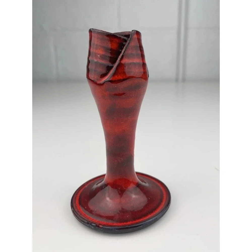 Larry Allen Art‎ Pottery Tulip Candlestick Holder Red Black Stoneware Alabama